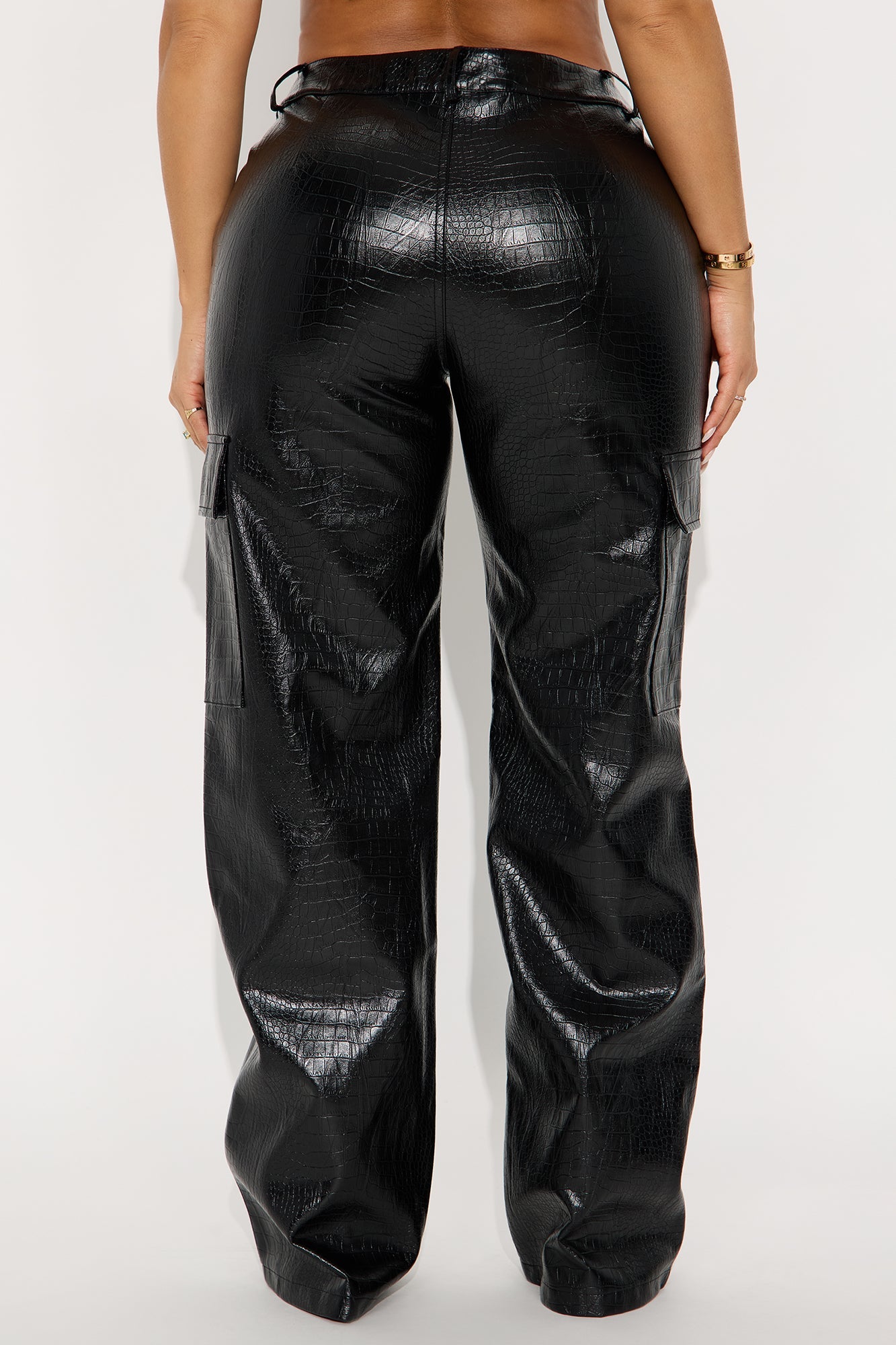 No Competition Here Faux Leather Wide Leg Croc Pant 33 - Black
