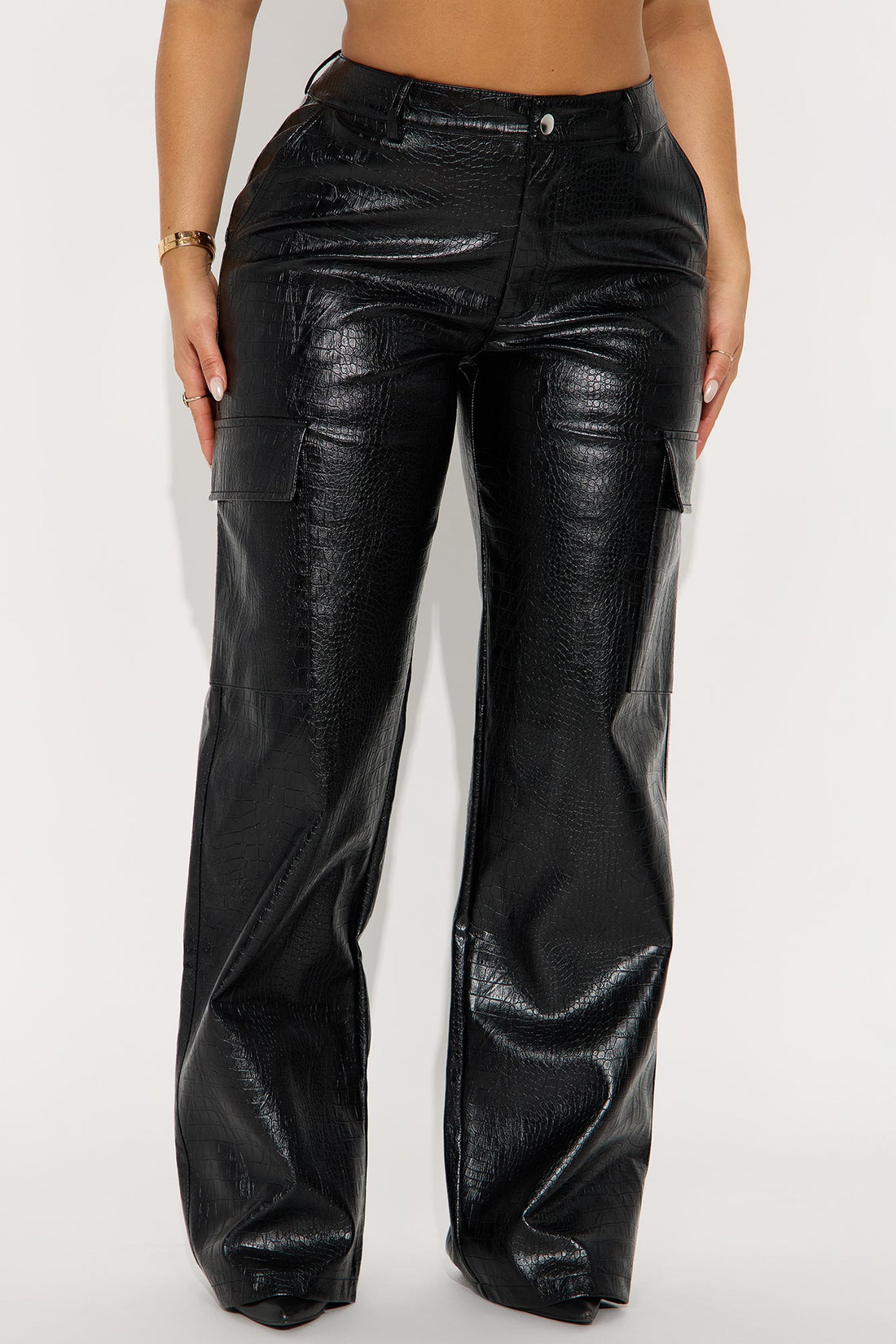 No Competition Here Faux Leather Wide Leg Croc Pant 33 - Black