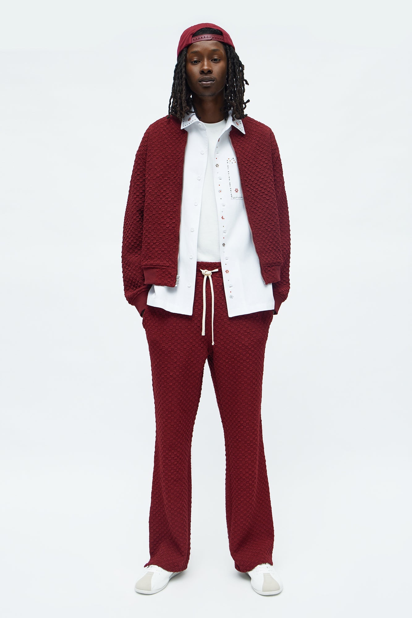 Soho Weave Bomber Jacket - Burgundy