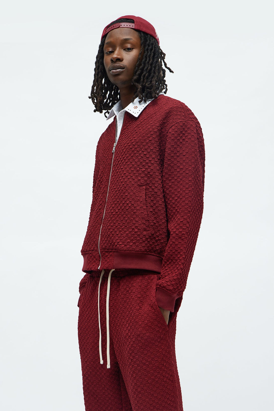 Soho Weave Bomber Jacket - Burgundy