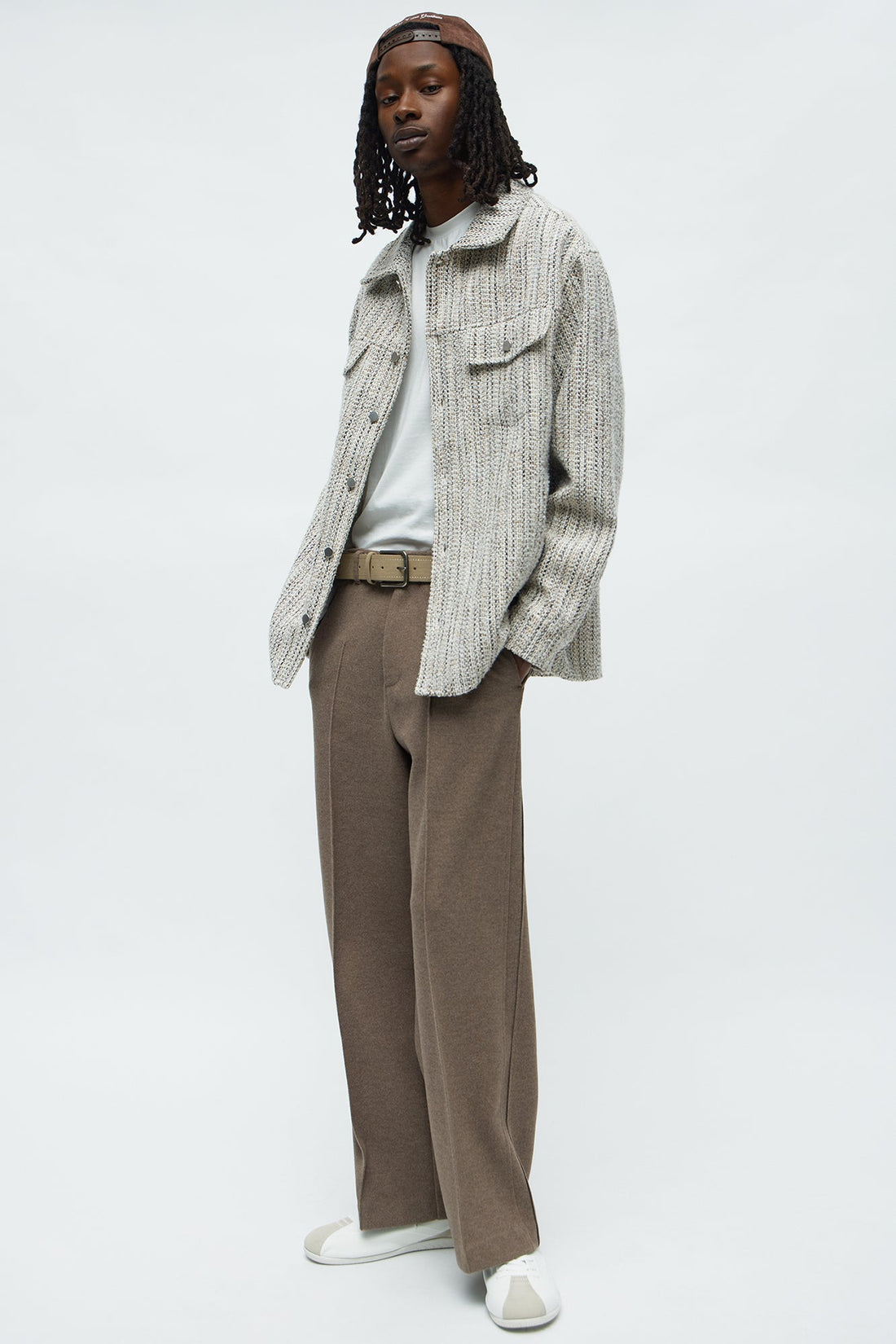 Tweed Button Shacket - Cream/combo