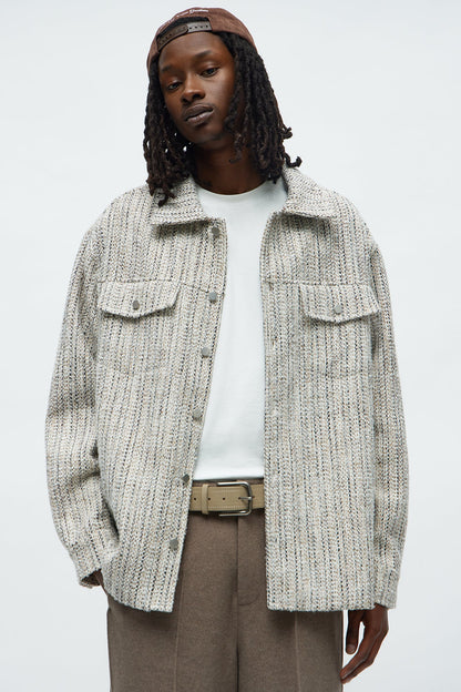 Tweed Button Shacket - Cream/combo