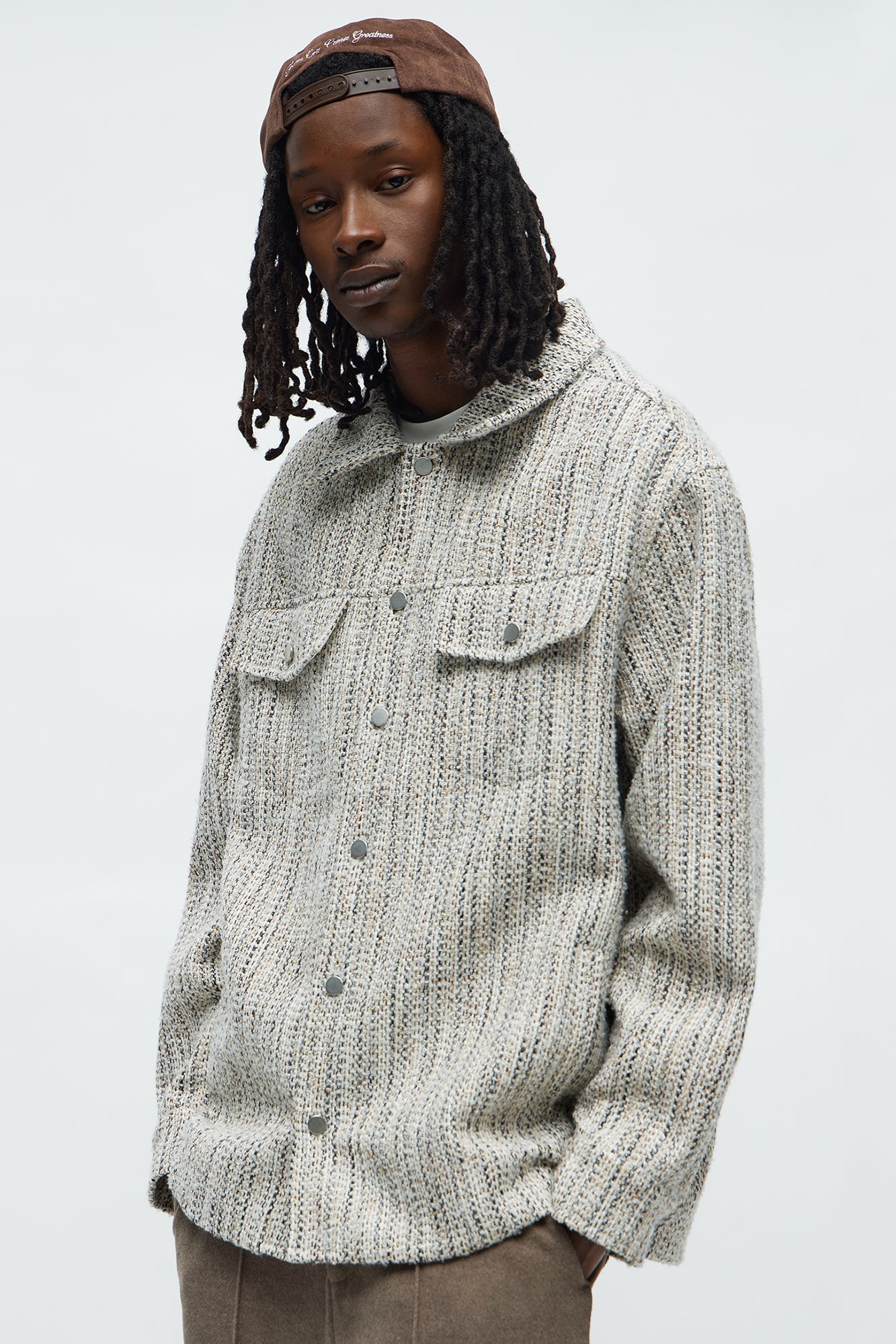 Tweed Button Shacket - Cream/combo