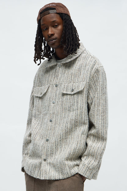 Tweed Button Shacket - Cream/combo