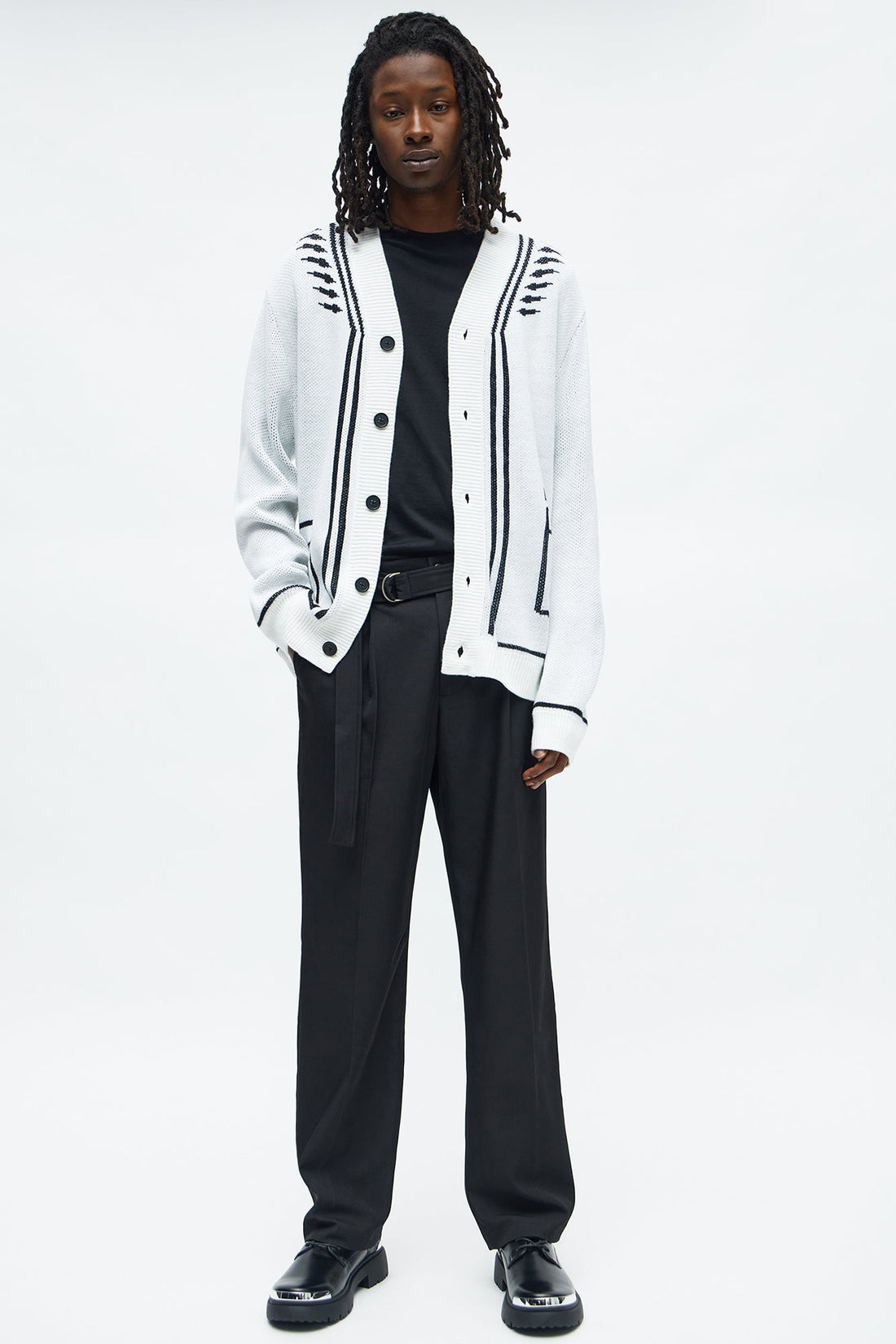 Contrast Detail Cardigan - Cream/combo