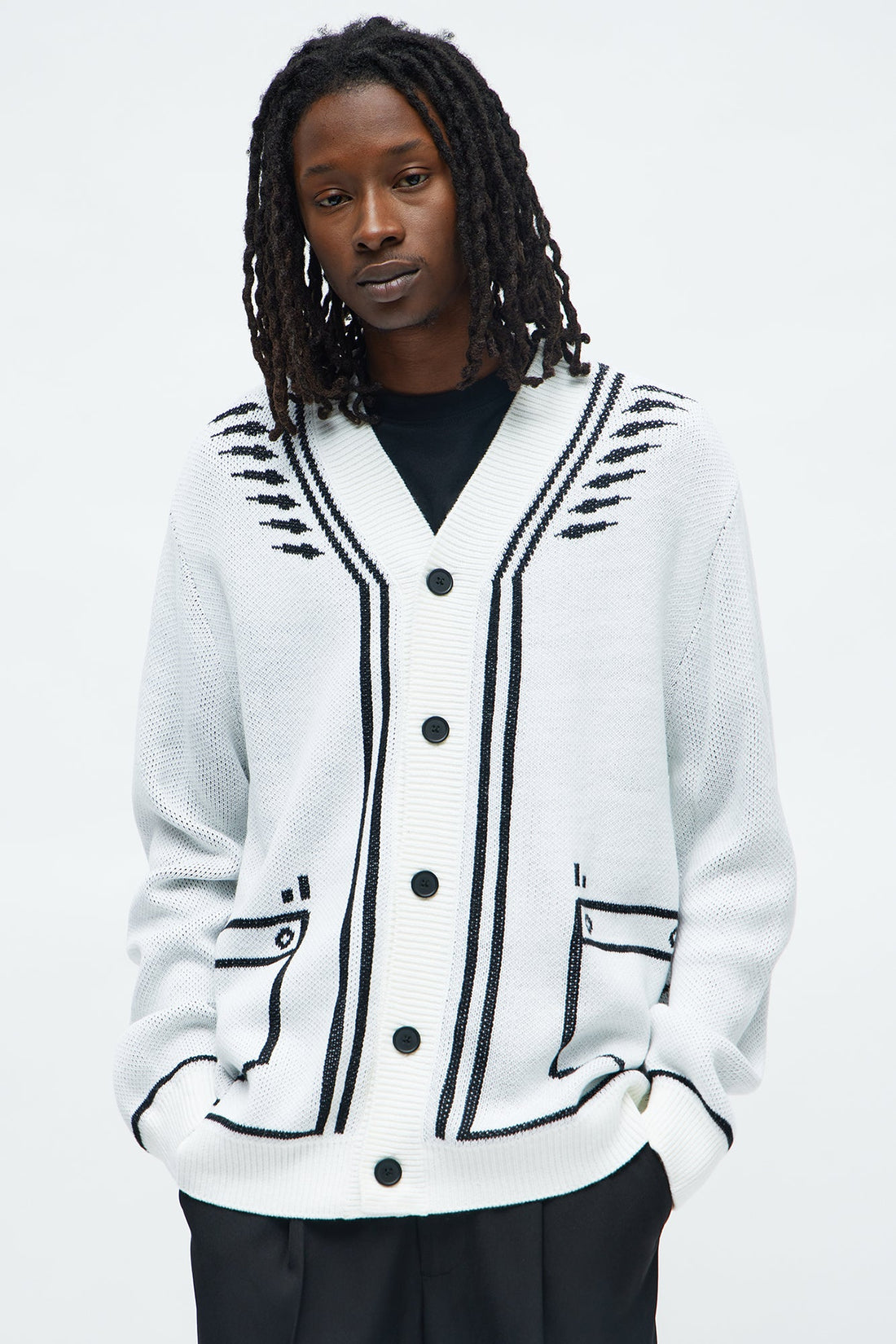 Contrast Detail Cardigan - Cream/combo