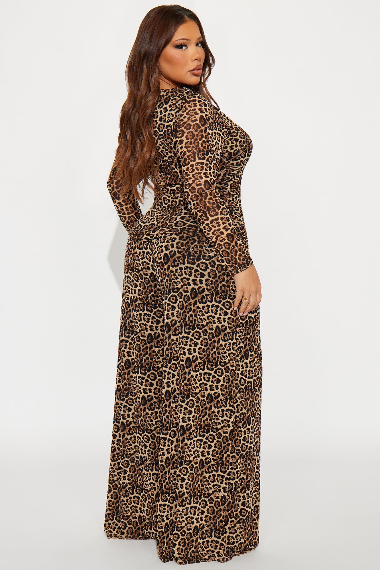 Kara Leopard Wide Leg Pant Set - Brown/combo