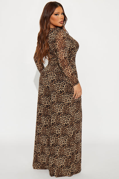 Kara Leopard Wide Leg Pant Set - Brown/combo