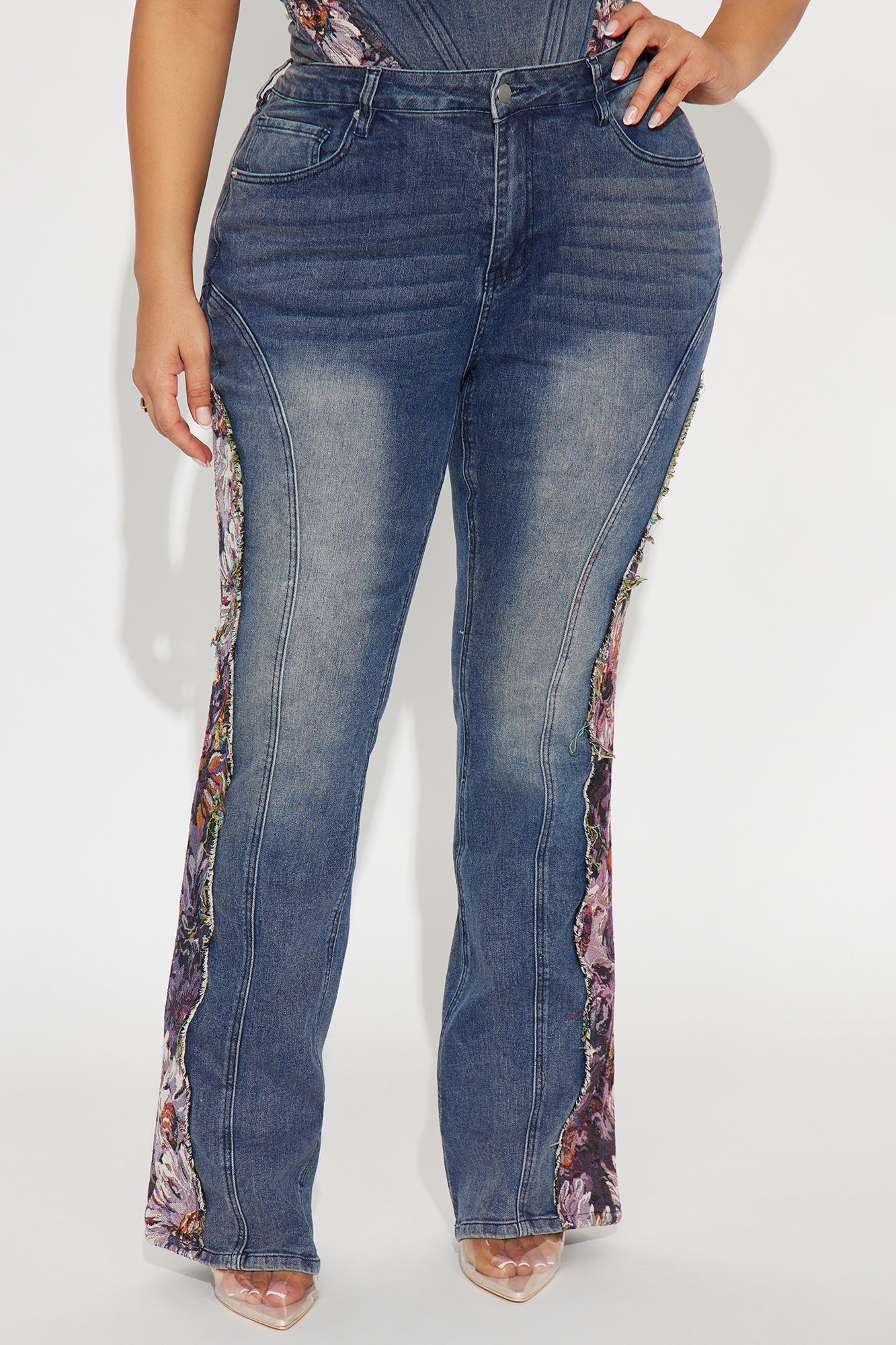 Amari Floral Stretch Bootcut Jeans - Purple/combo