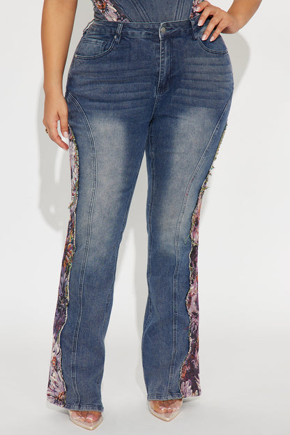 Amari Floral Stretch Bootcut Jeans - Purple/combo