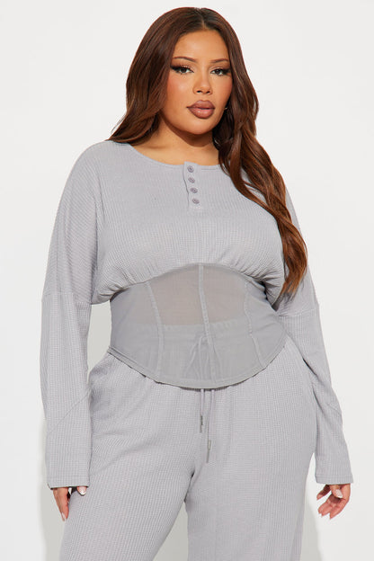 Misha Corset Waist Thermal Pant Set - Grey