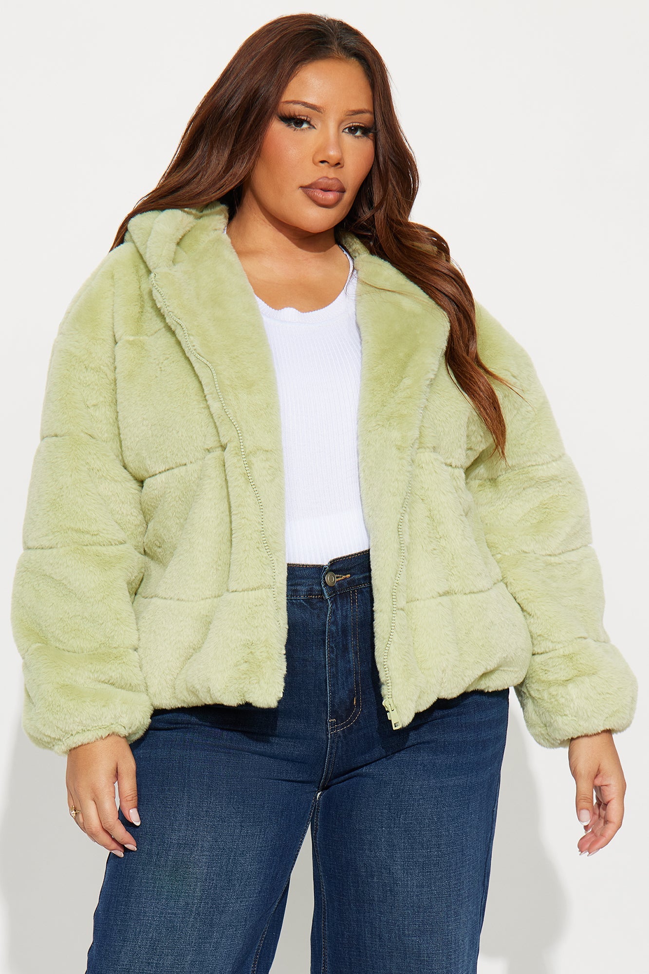 Leah Faux Fur Jacket - Sage