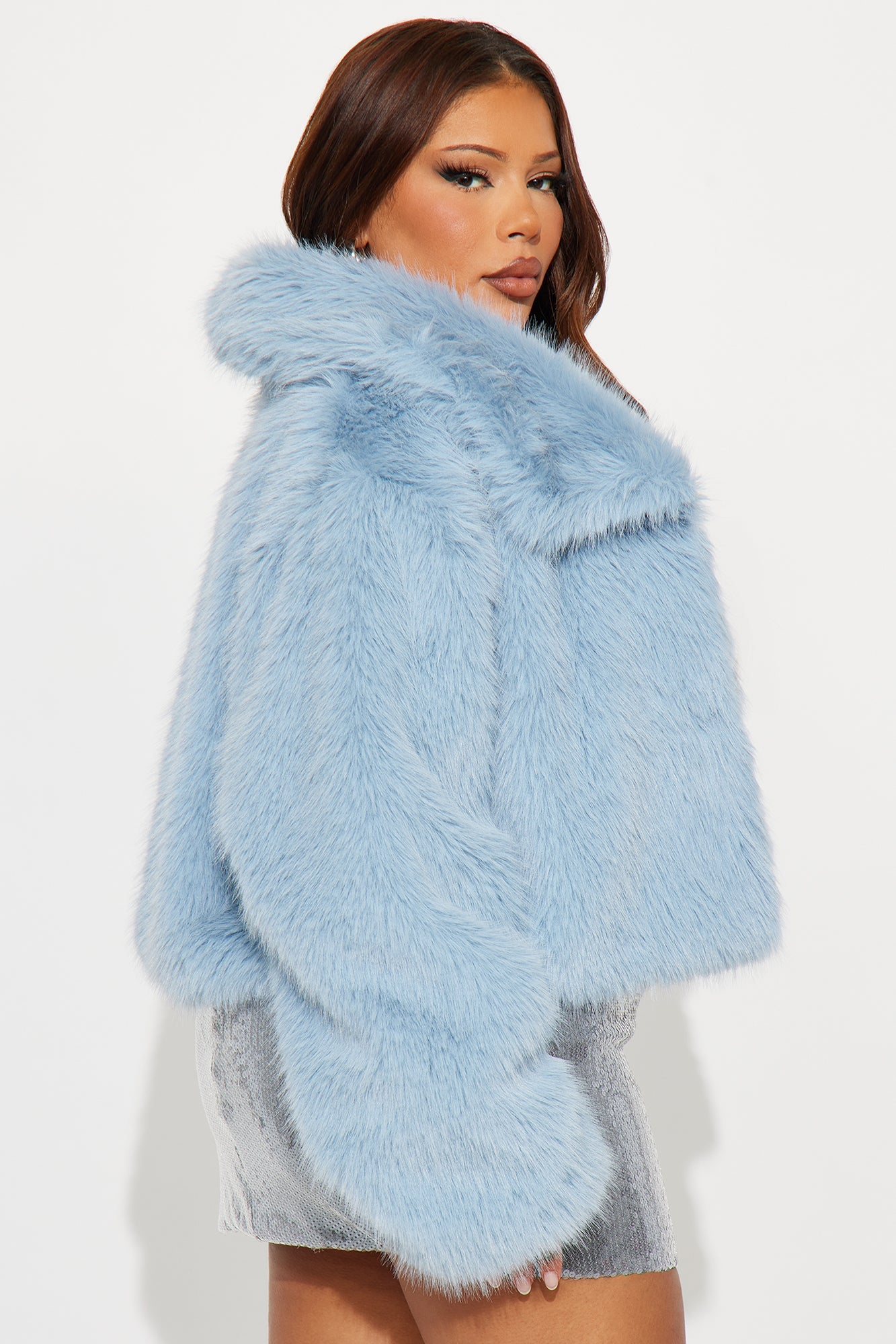 Full Of Charisma Faux Fur Cropped Coat - LightBlue