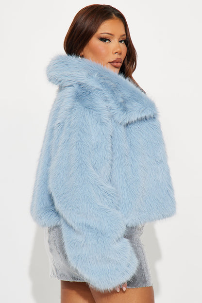Full Of Charisma Faux Fur Cropped Coat - LightBlue