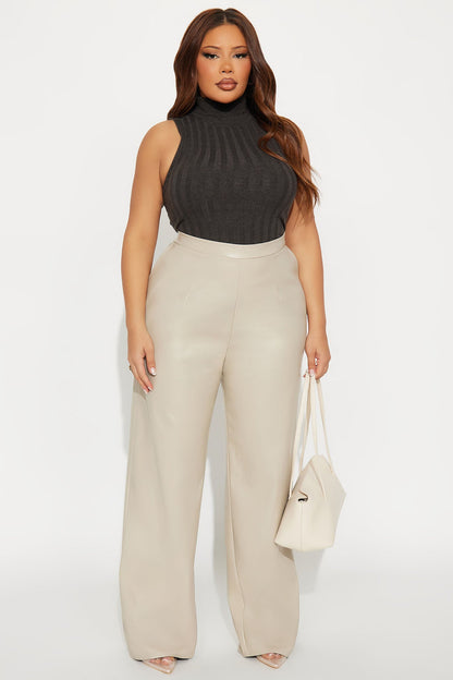 No Small Talk Faux Leather Straight Leg Pant 32″ - Bone