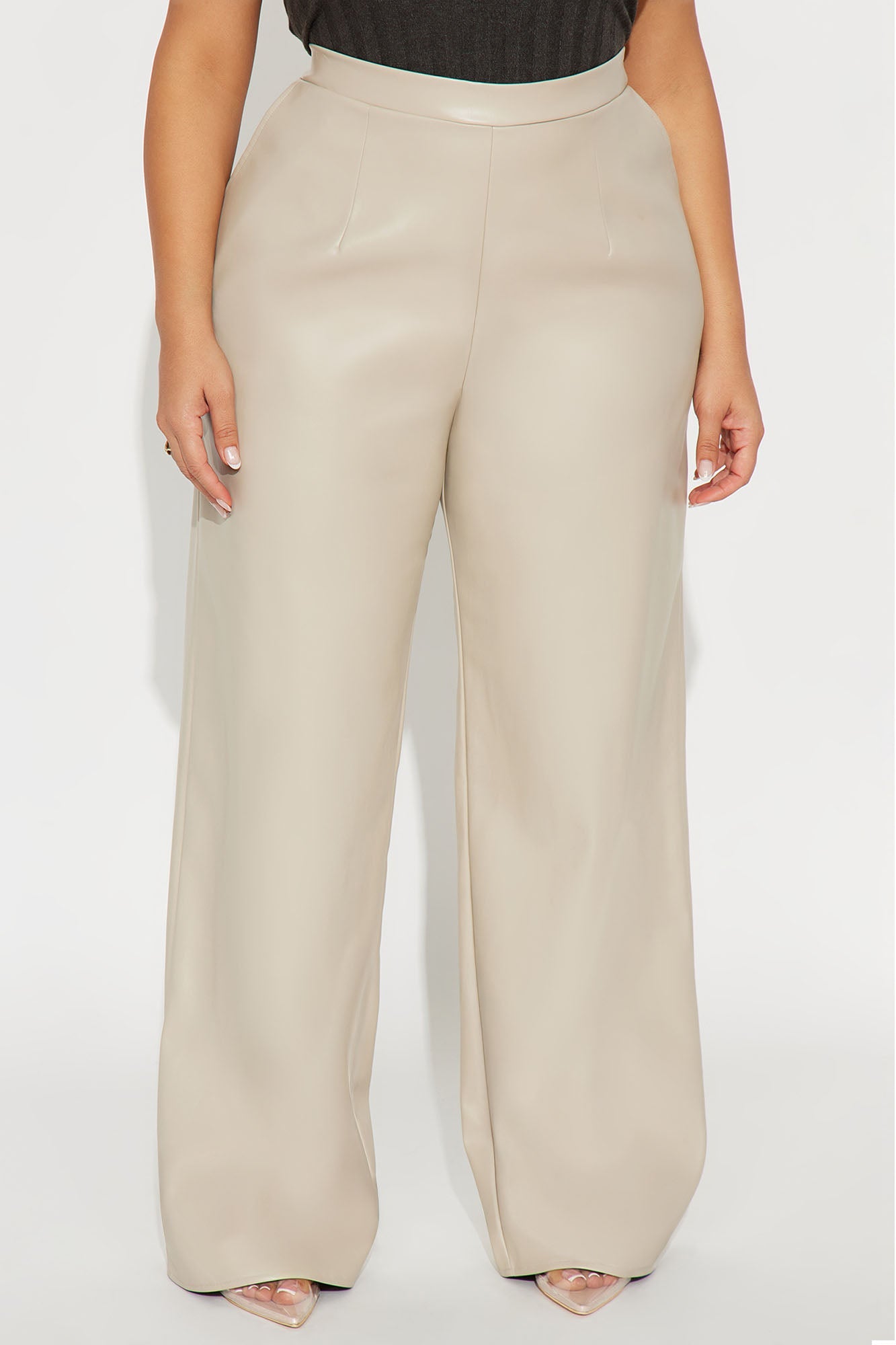 No Small Talk Faux Leather Straight Leg Pant 32″ - Bone