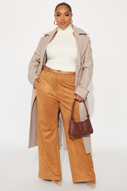Retro Haze Faux Suede Wide Leg Pant 32″ - Camel