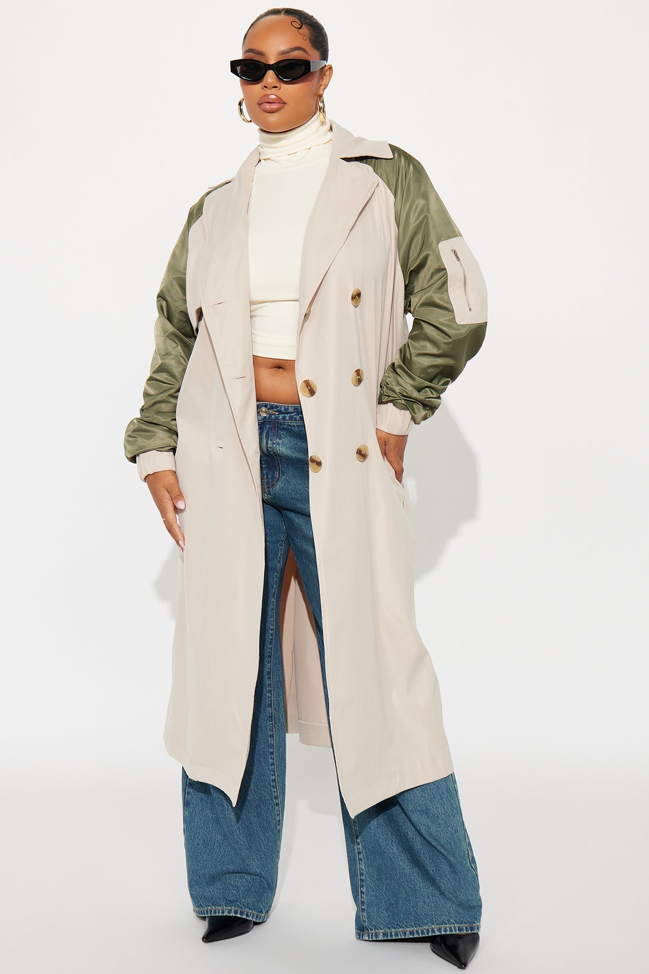 So Caught Up Trench Coat - Khaki/combo