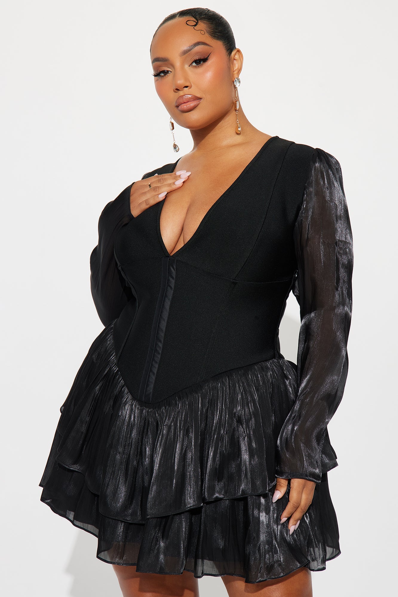 Keep Up Corset Waist Bandage Micro Mini Dress - Black