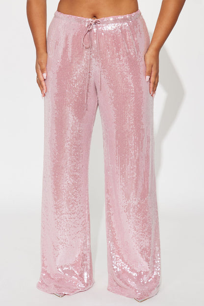 Look My Way Low Rise Wide Leg Sequin Pant 33 - Pink