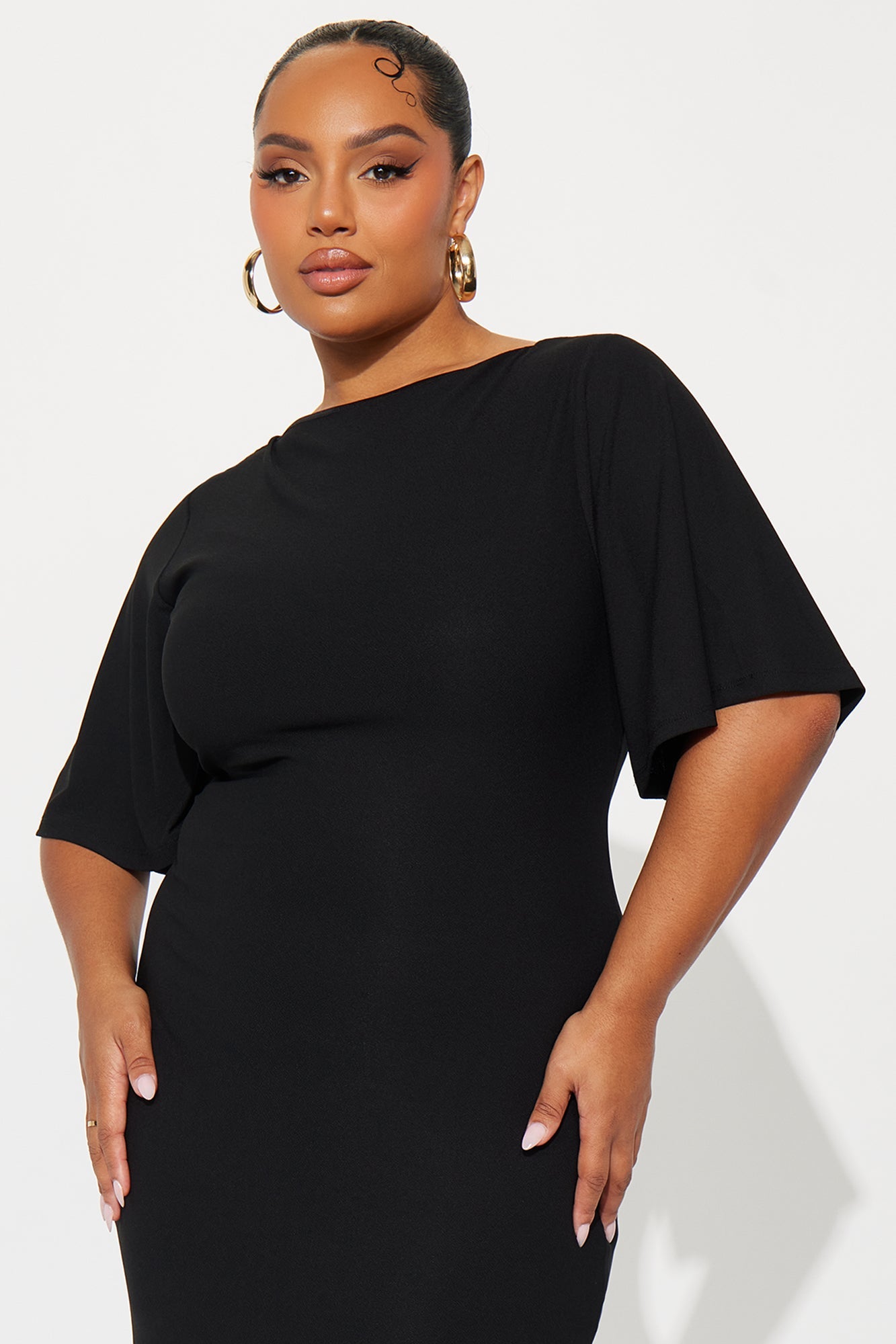 Audrina Asymmetrical Mermaid Midi Dress - Black