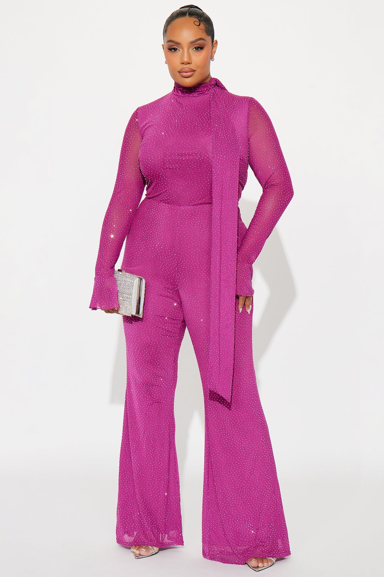 Amaya Rhinestone Scarf Jumpsuit - Magenta