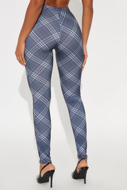 Carmen Mid Rise Plaid Legging - Grey/combo