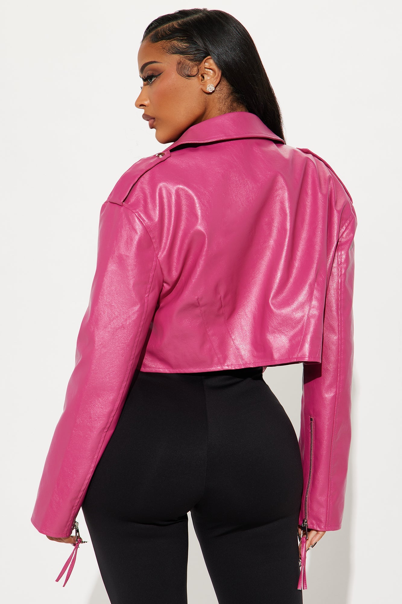 Truth Or Dare Cropped Faux Leather Moto Jacket - Hot Pink