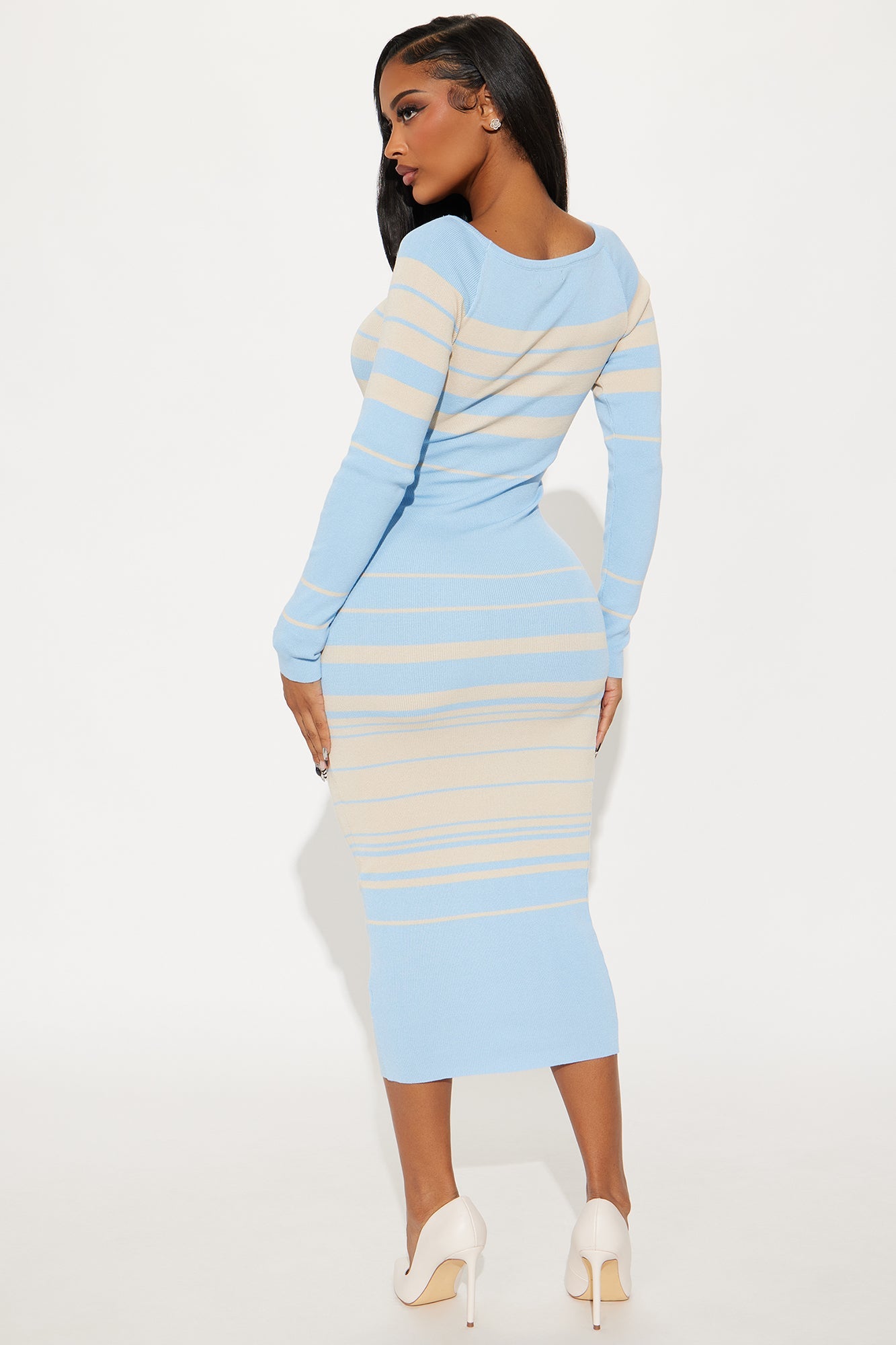 Line Me Up Striped Sweater Midi Dress - Blue