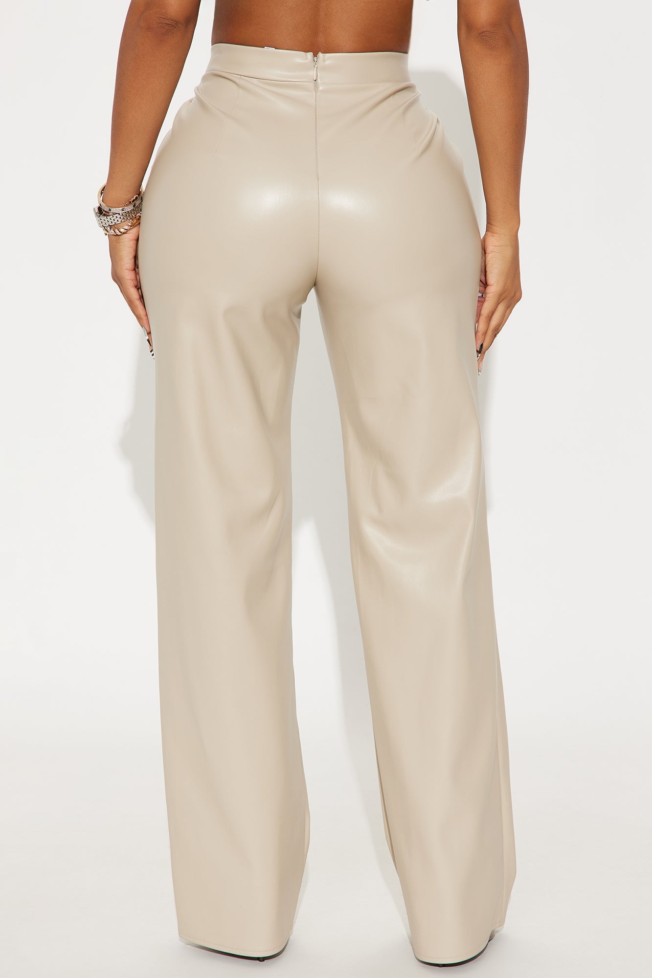 No Small Talk Faux Leather Straight Leg Pant 32″ - Bone
