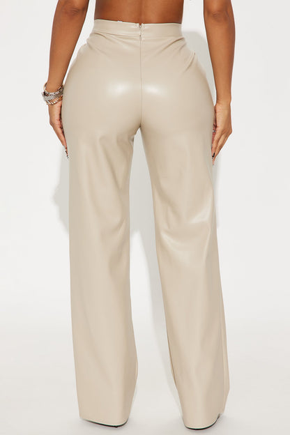No Small Talk Faux Leather Straight Leg Pant 32″ - Bone