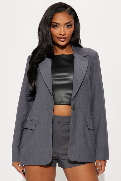 Florence Single Breasted Office Blazer - Charcoal