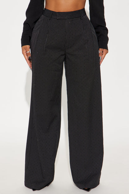 Office Glow Rhinestone Pinstripe Trouser Pant 32″ - Black