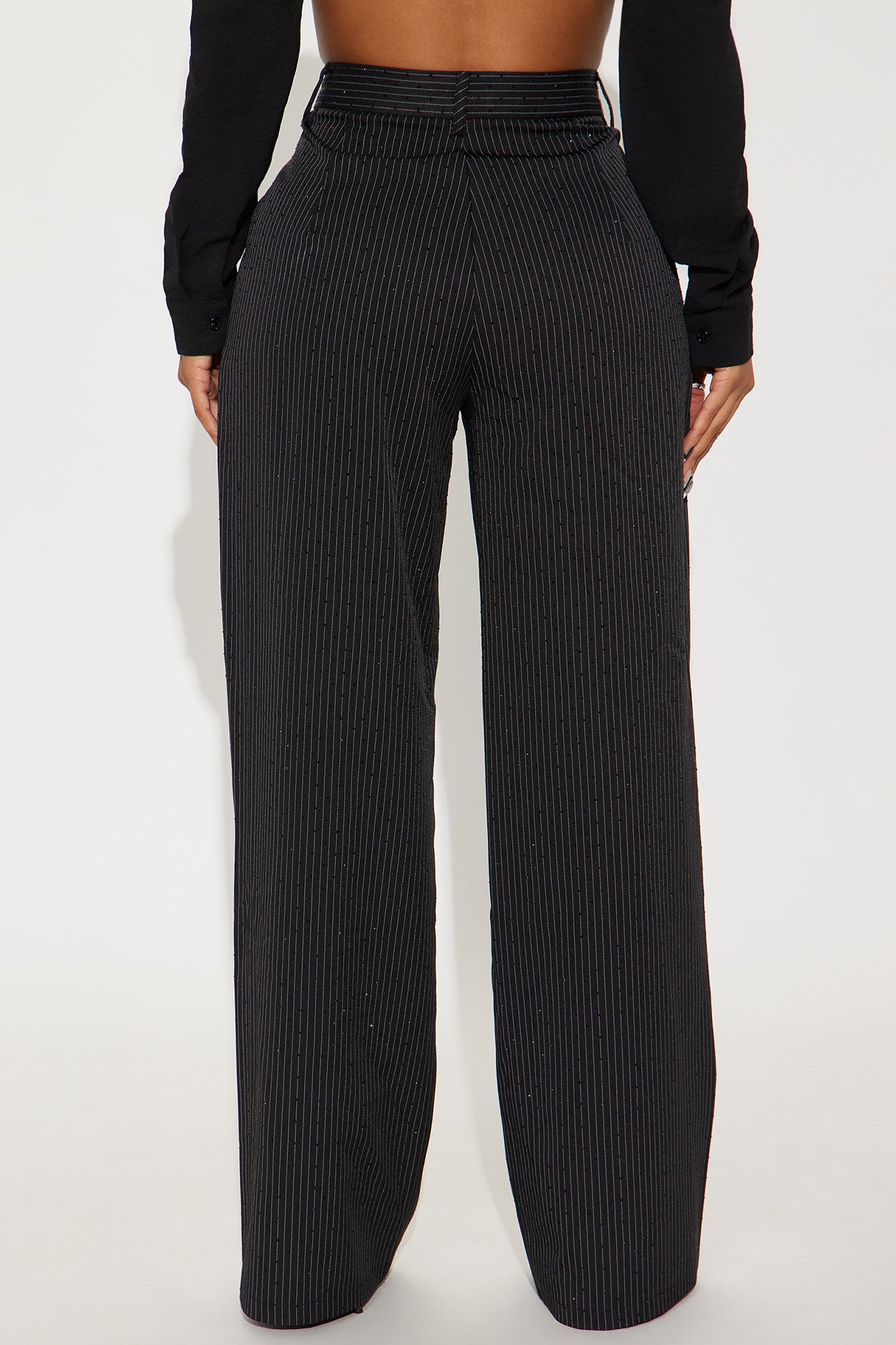 Office Glow Rhinestone Pinstripe Trouser Pant 32″ - Black