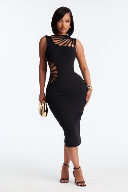 Sassy Angel Bandage Midi Dress - Black