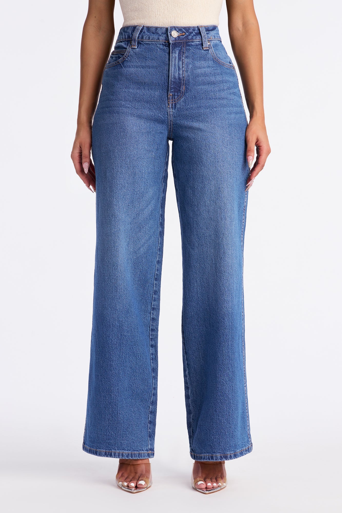 Blissful Blues Curvy Wide Leg Jeans - Medium Wash