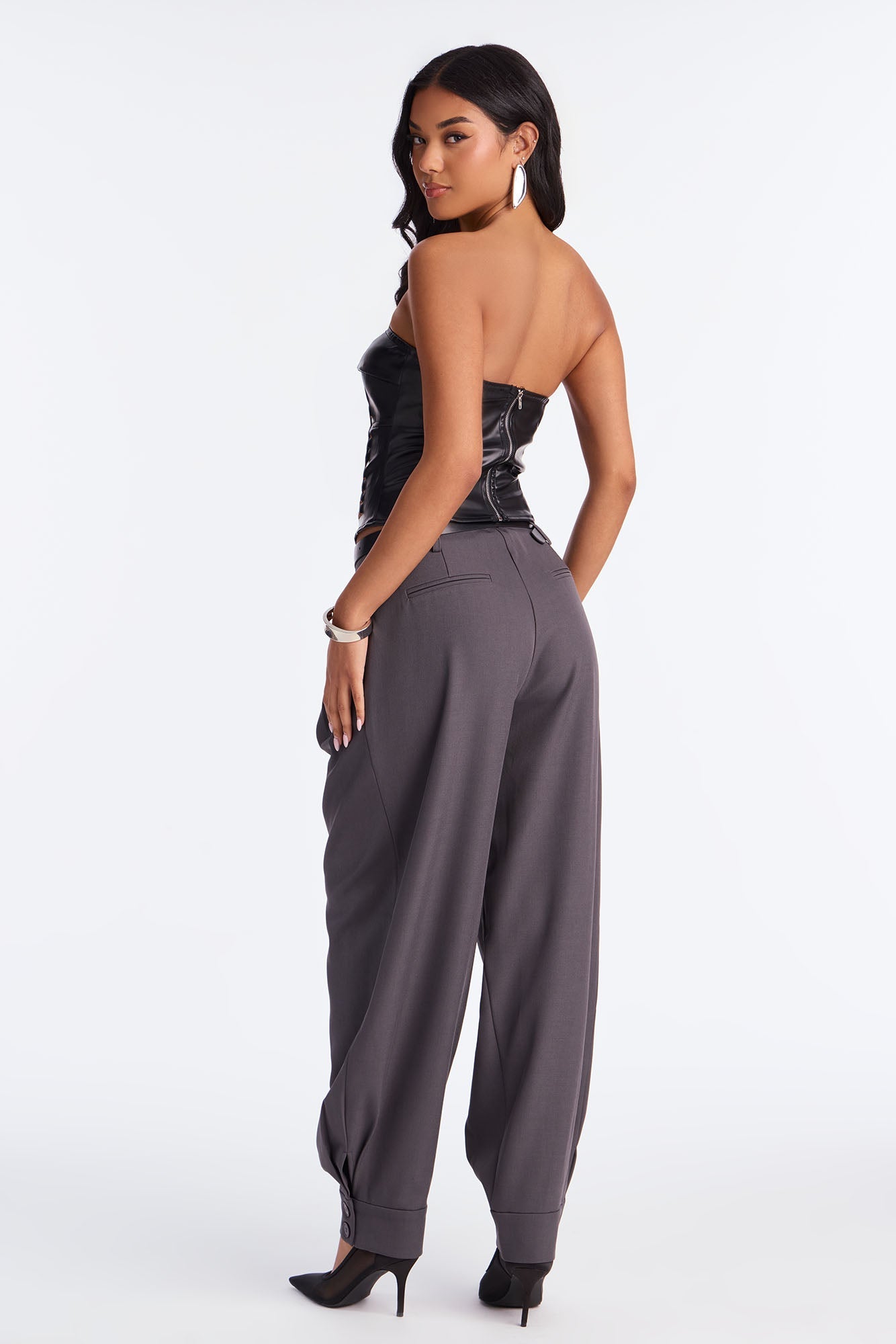 Helena Belted Trouser Pant - Charcoal