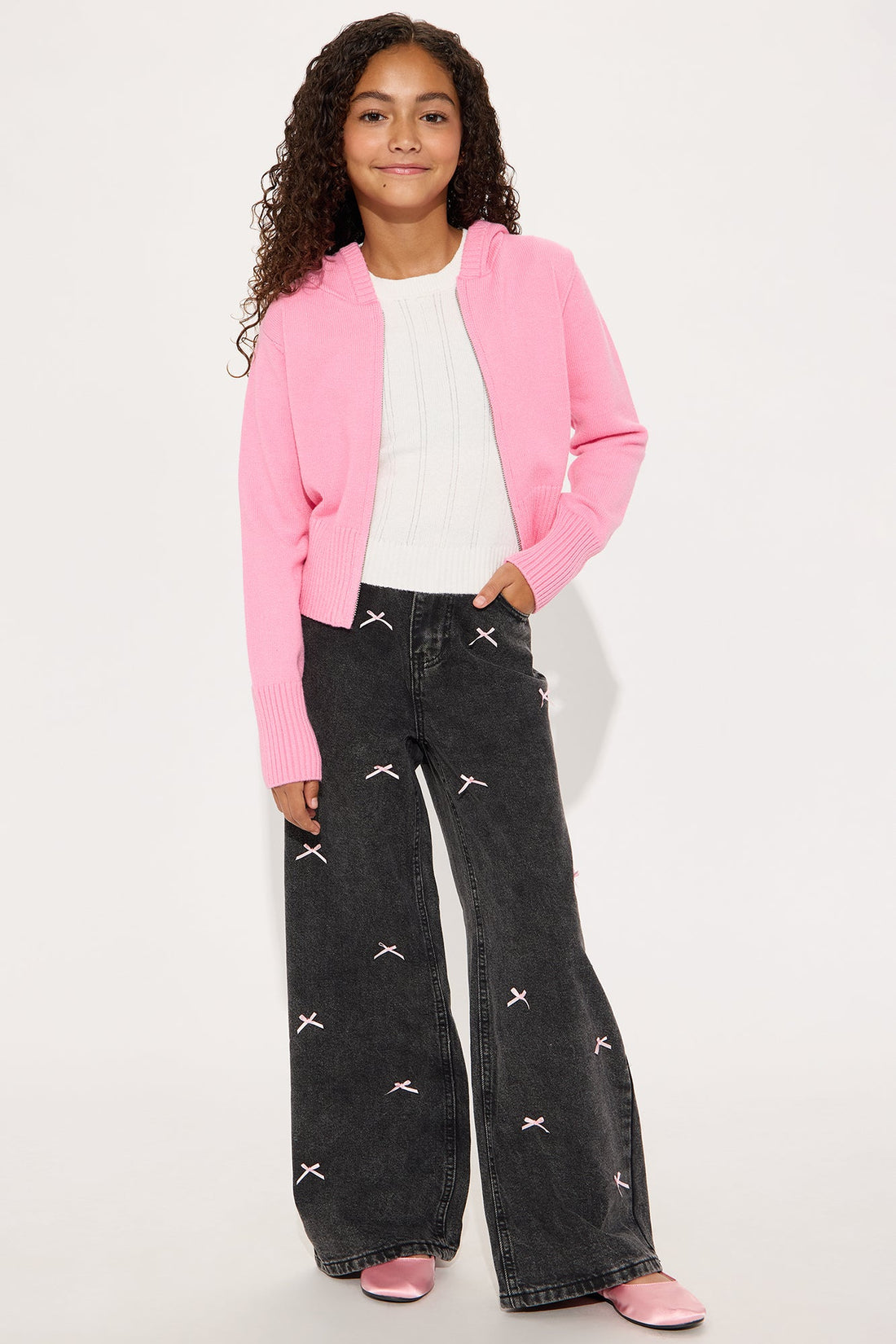 Mini Lana Zip Up Sweater - Pink
