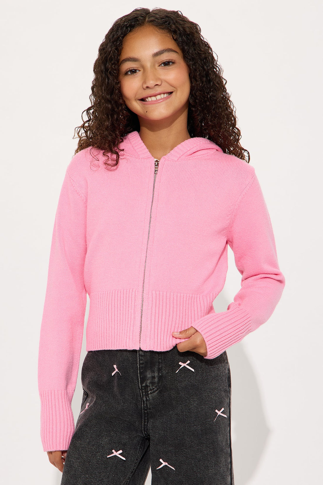 Mini Lana Zip Up Sweater - Pink