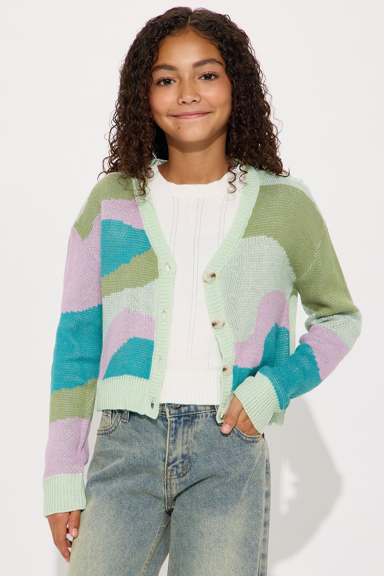 Mini Electric Sky Abstract Cardigan - Green/combo