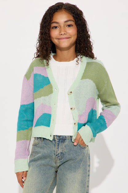 Mini Electric Sky Abstract Cardigan - Green/combo