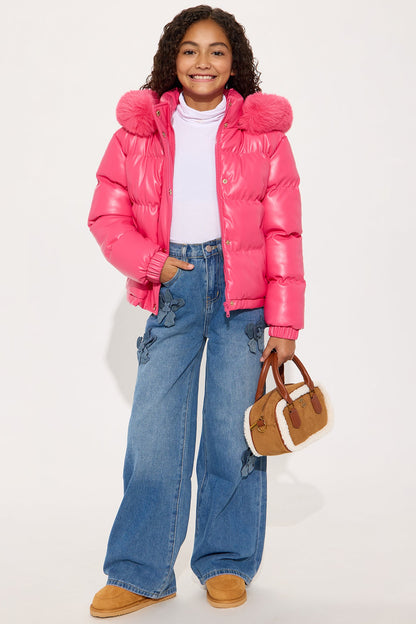Mini Miss Grab And Go Puffer Jacket - Neon Pink