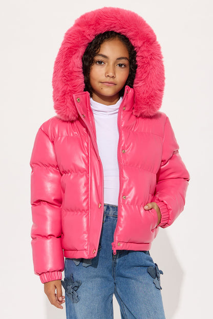 Mini Miss Grab And Go Puffer Jacket - Neon Pink