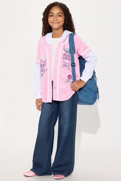 Mini Angel And Stitch Hooded TwoFer Jersey - Pink/combo