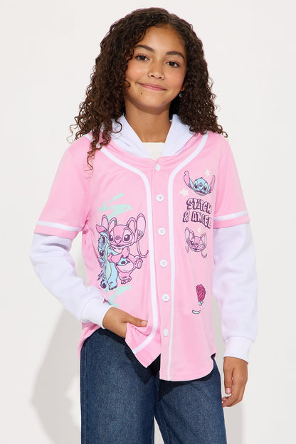 Mini Angel And Stitch Hooded TwoFer Jersey - Pink/combo