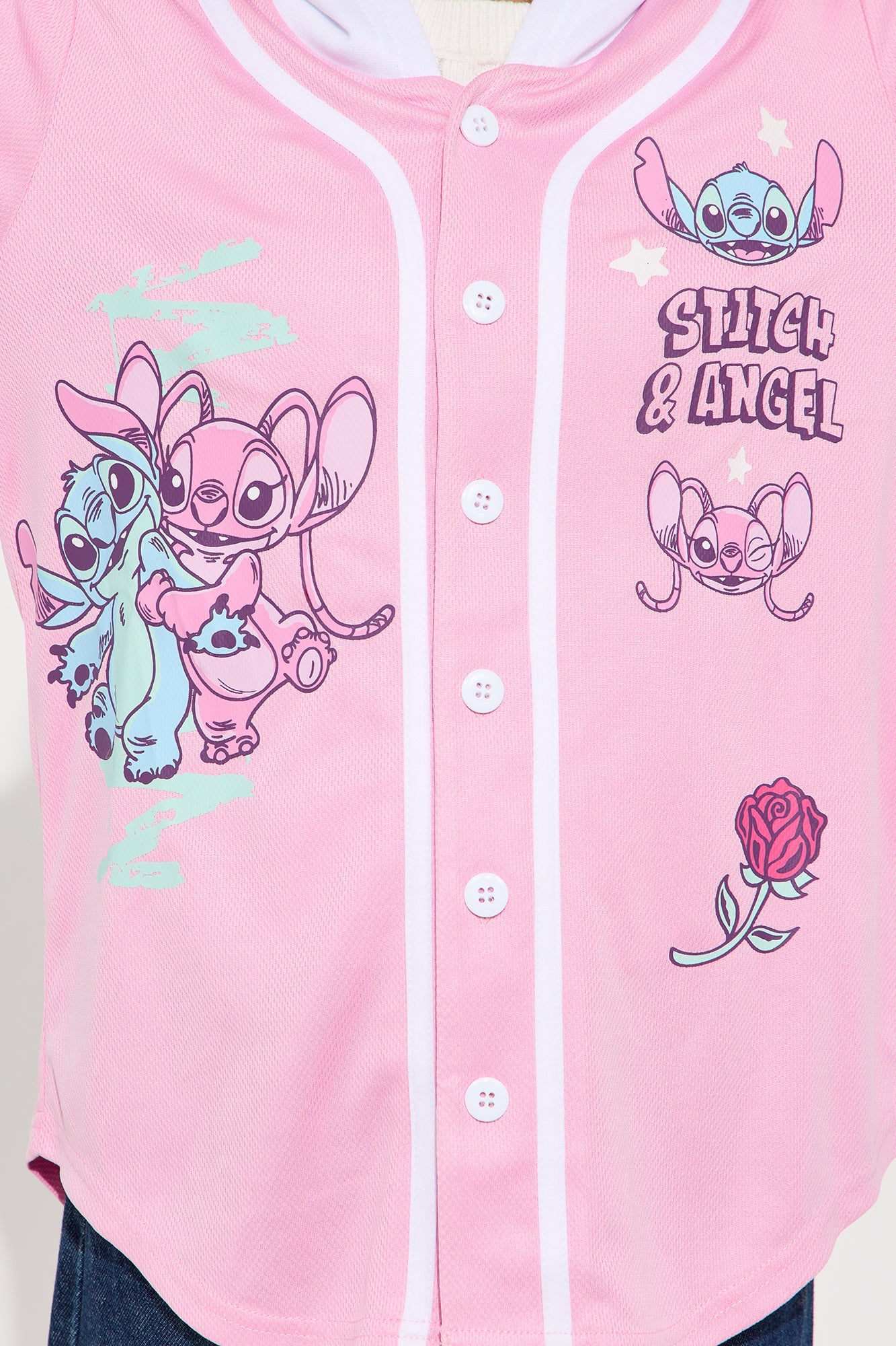 Mini Angel And Stitch Hooded TwoFer Jersey - Pink/combo