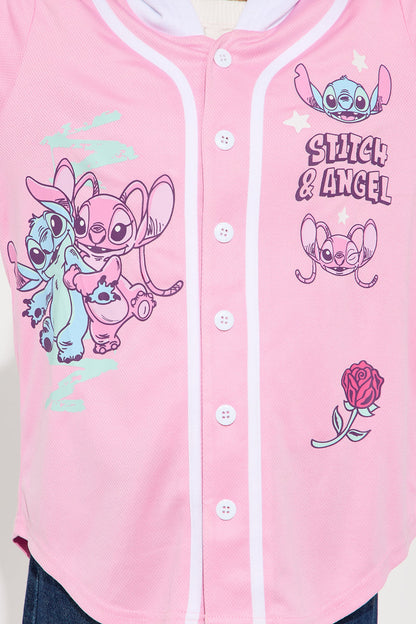 Mini Angel And Stitch Hooded TwoFer Jersey - Pink/combo