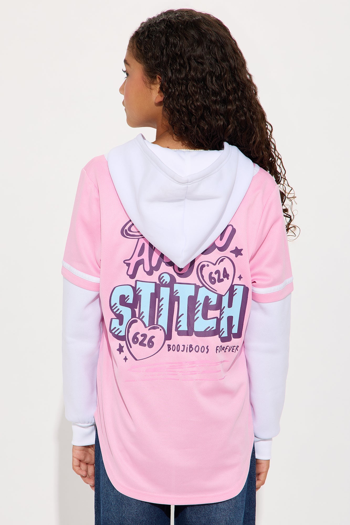 Mini Angel And Stitch Hooded TwoFer Jersey - Pink/combo
