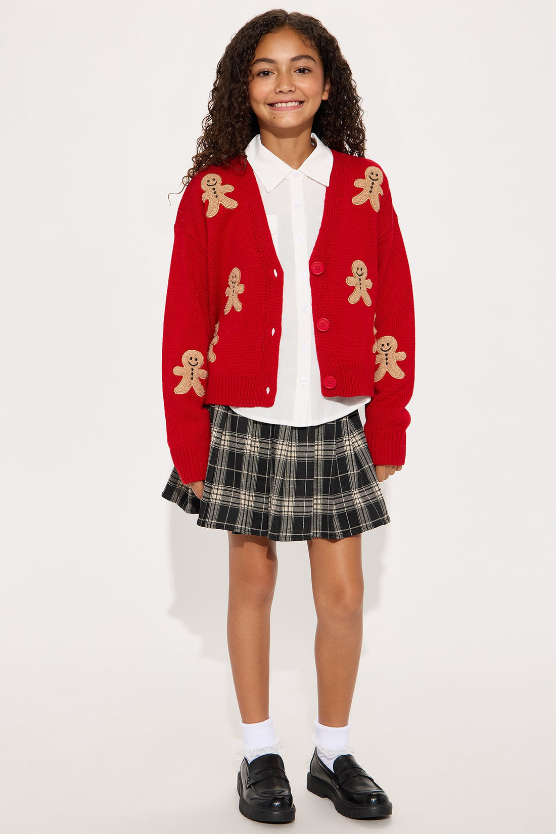 Mini Feeling Festive Gingerbread Cardigan - Red/combo