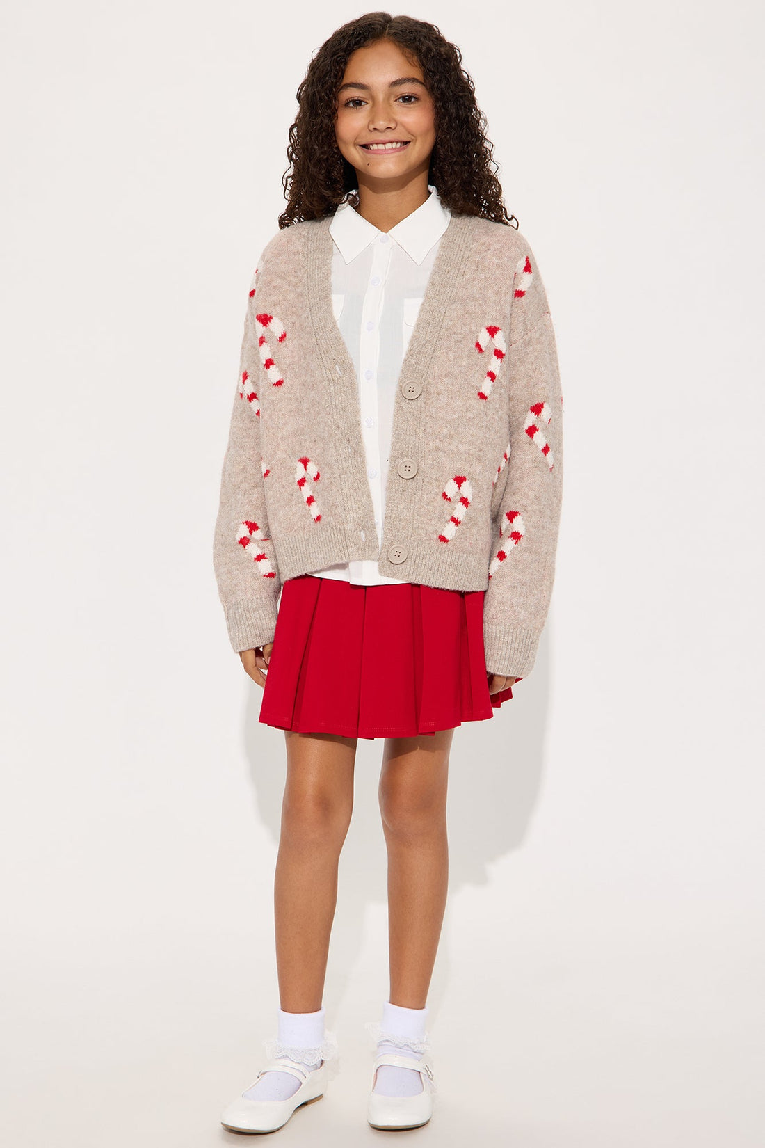 Mini Feeling Festive Candy Cane Cardigan - Camel/combo
